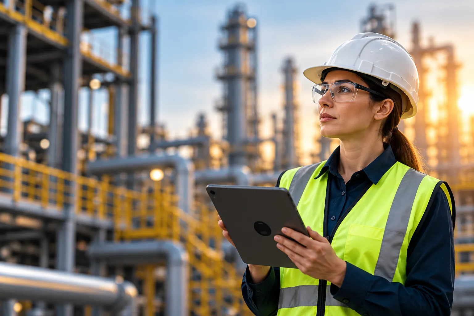 Health and safety engineer inspecting an industrial facility
